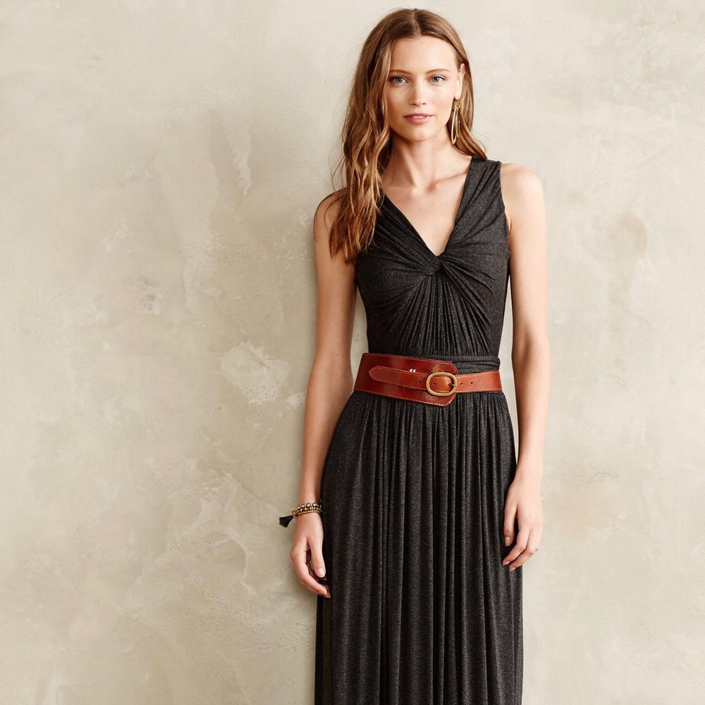 Anthropologie Gray Maxi Dress with twisted v neck